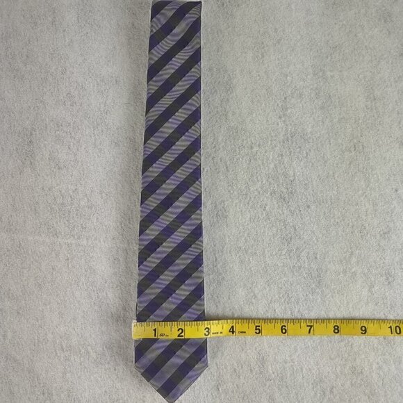 JF J. Ferrar Men's Purple, Gray, Dark Gray Striped 100% Polyester Men’ Neck Tie - Picture 11 of 12